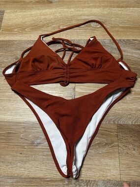 NEW Rust Ribbed Strappy Bikini Set